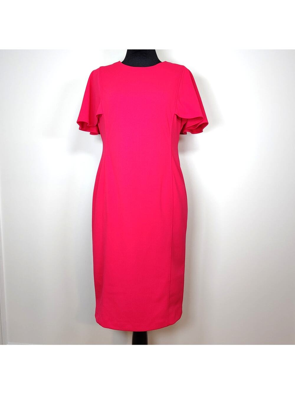 Calvin Klein Bodycon Midi Dress Stretch Flutter Sleeve Hot Pink 12 Barbiecore